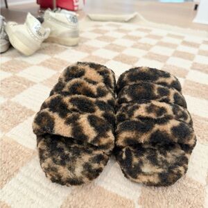 UGG Tan and Black Fuzzy Slippers